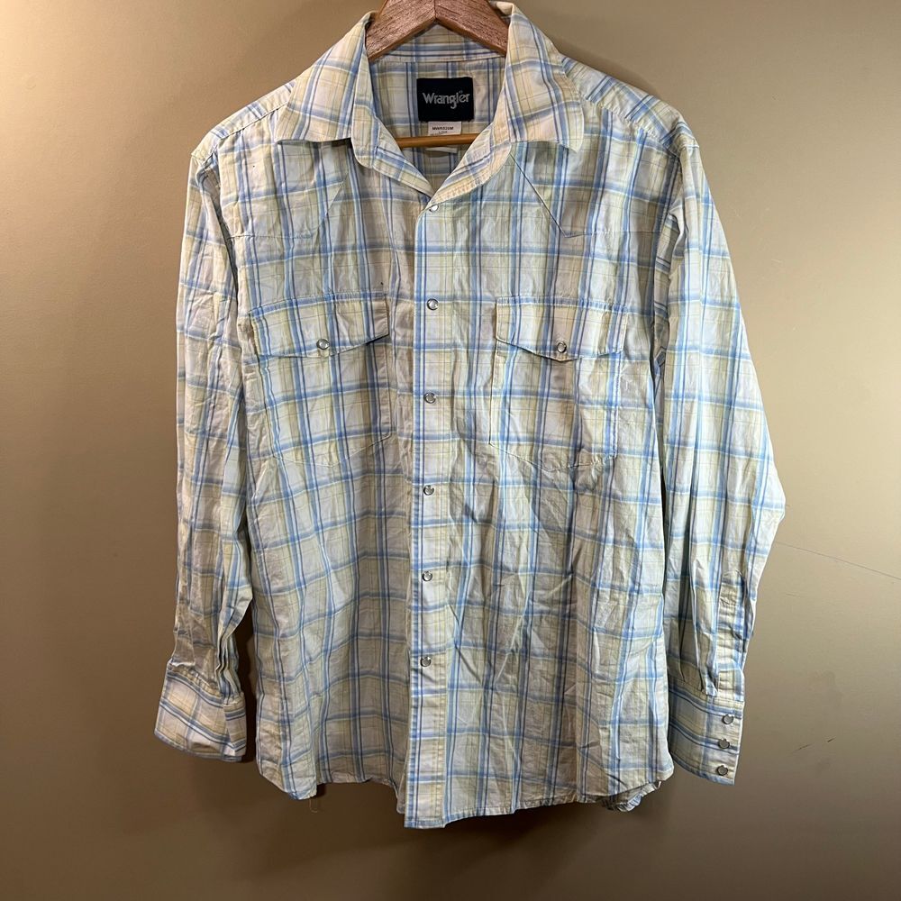 Wrangler Men's Plaid Western Shirt Long Sleeve Button-Up Casual Cowboy Top